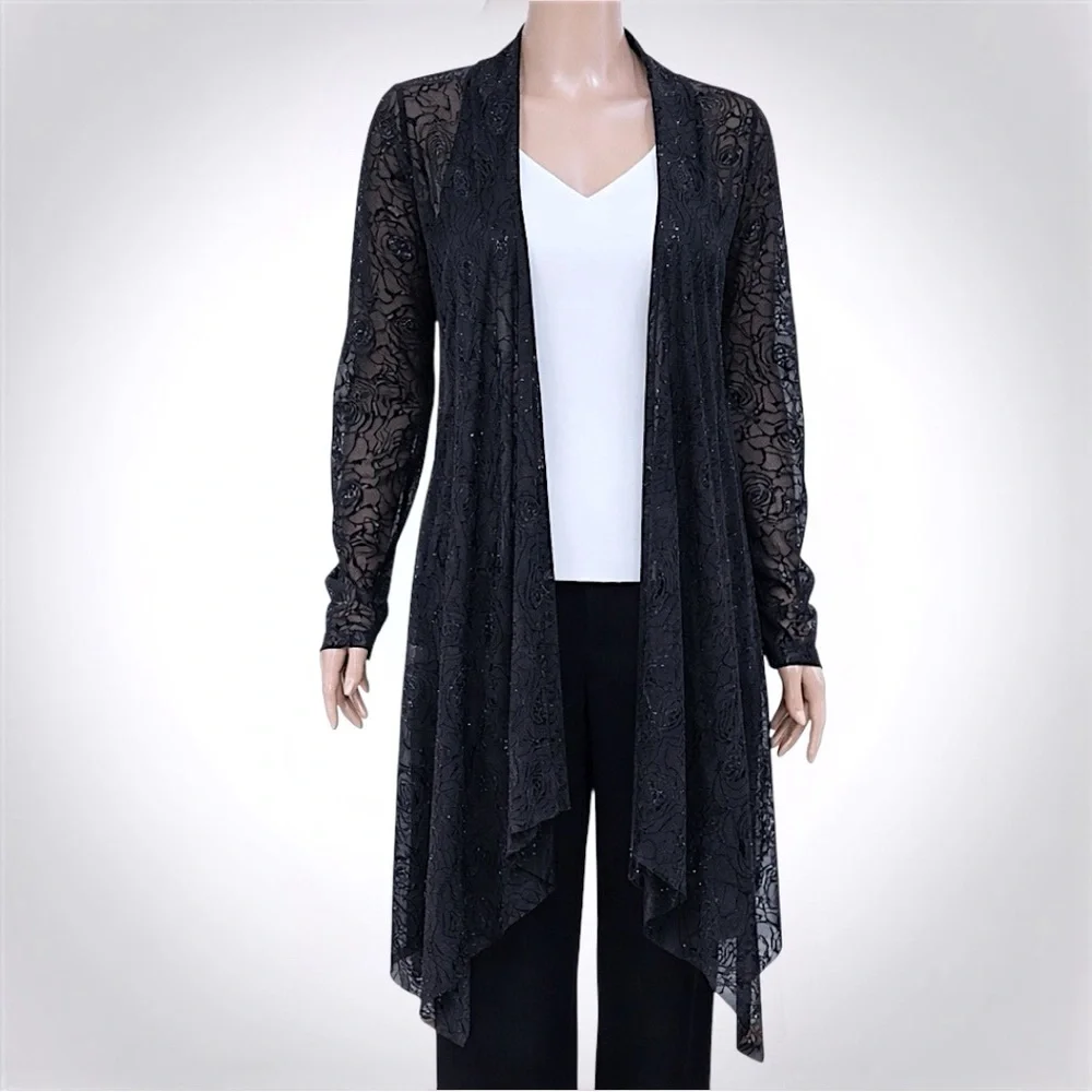 Bianca Nygard Black Sheer Sparkly Rosette Mesh Cardigan